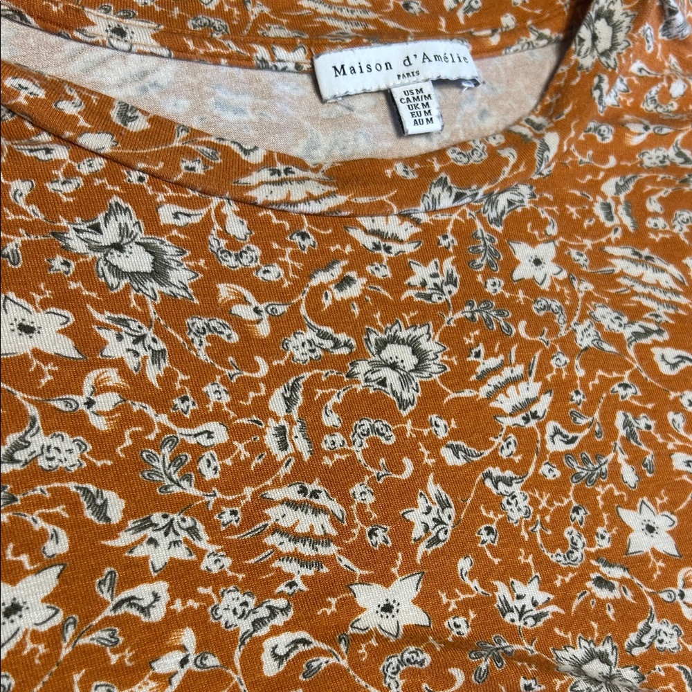 Zara Orange Floral Short Sleeve Top
